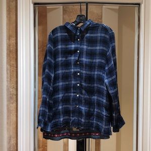 Johnny Was Button Down Embroidered Flannel